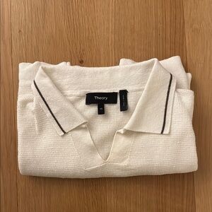 Theory White Brenan Cotton-Linen Polo Shirt XS